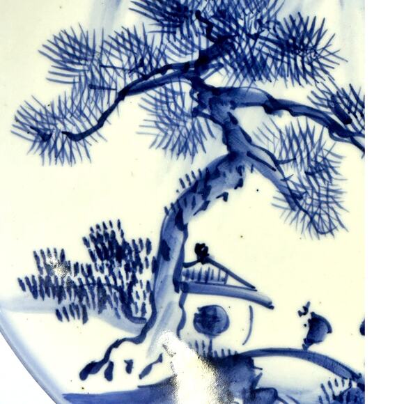 Antique Japanese Meiji Period 15" Charger Blue and White Landscape Arita Ware - Picture 2 of 8